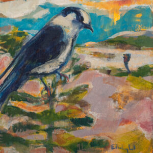 December_Canada Jay and Birder_Hiker board 8x8 - SOLD